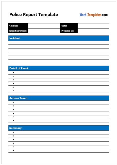 Free Police Report Templates - Free Word Templates