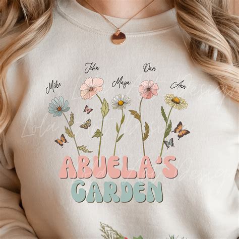 Abuela's Garden PNG Sublimation, Custom Grandkids Names With Flowers ...