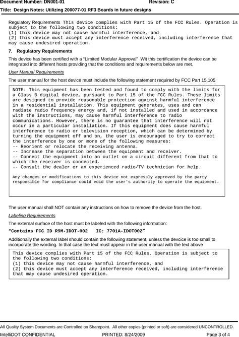 IntelliDOT IDOT-002 200077-01 RF3 Board User Manual