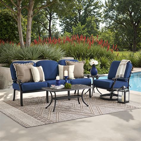 Roma Black Gold Cast Aluminum with Cushions 3 Piece Swivel Sofa Group ...