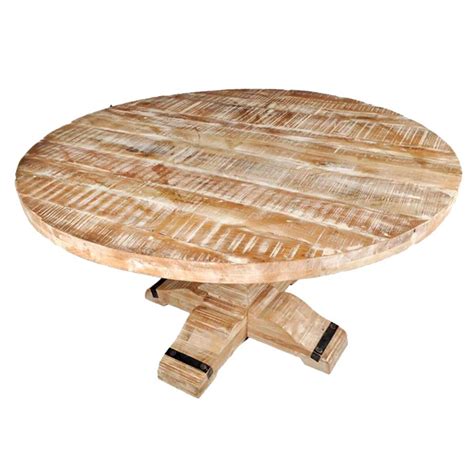 Rustic Mango Wood Pedestal Round Dining Table