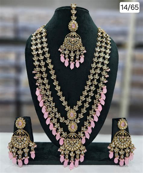 Traditional Classic Beautiful Leaf Design Three Layered Pearl Dropped ...