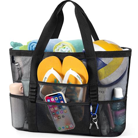 KPX Waterproof Large Mesh Beach Bag, Foldable Tote for Family Beach ...