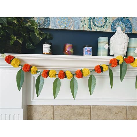 Buy LoveNspire 5 Feet Marigold Mango Leaves Toran Garland, Indian ...