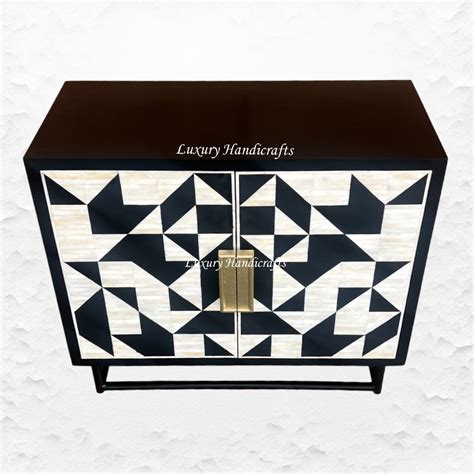 Bone Inlay Geometric 2 Door Cabinet Black – Luxury Handicrafts