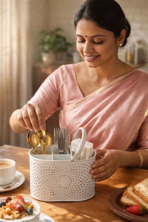 Premium Metal Cutlery Holder with Handle | 4 Compartment Utensil Caddy ...