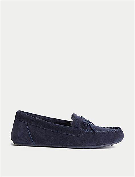 Buy Suede Bow Faux Fur Lined Moccasin Slippers at Marks & Spencer