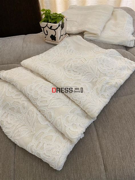 Ivory White Pearl Lucknowi Chikan Work Suit – Dress365days