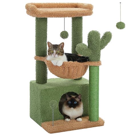 PEQUTLI 4-in-1 Cactus Cat Tree, 33'' Cat Tower for Indoor Cats with ...