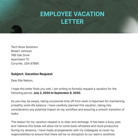 Employee Vacation Letter Template - Edit Online & Download Example ...