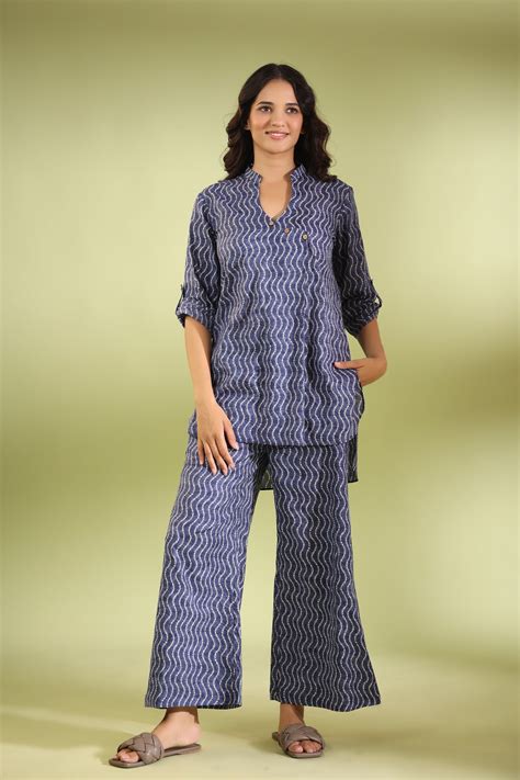 Wavy Shibori on Blue Cotton Co-ord Set