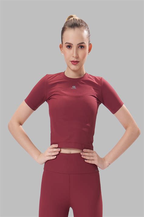 WOMEN'S SLIM-FIT CROP TOP WITH HALF SLEEVES AND FOUR-WAY STRETCH ...