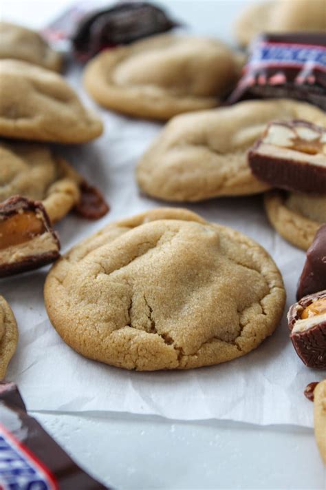 Snicker Surprise Peanut Butter Cookies - Baking You Happier