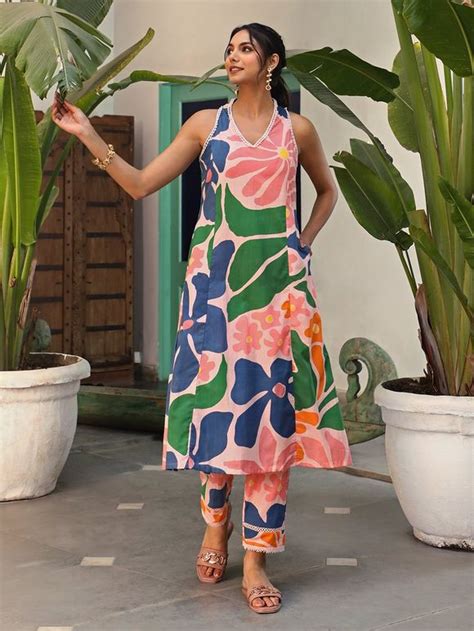 Buy Ivory Pink Printed Cotton Kurta with Pants- Set of 2 | VJ194S24/01 ...