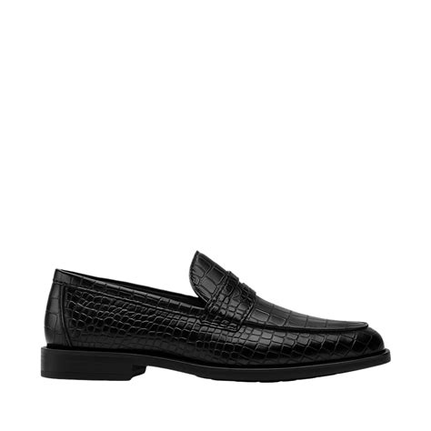 Croco Leather Printed Loafers Black