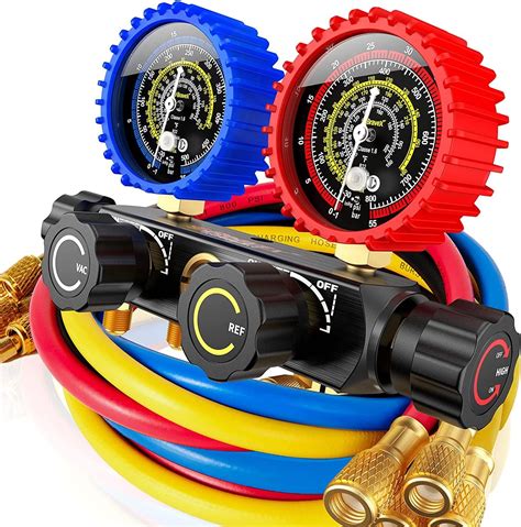 Amazon.com: Osluken 4 Way AC Manifold Gauge Set, HVAC Gauges Set for ...