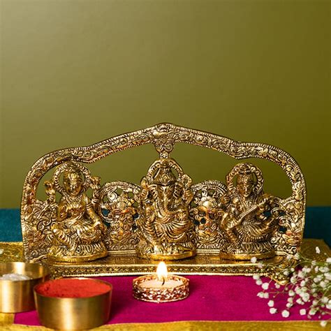 Buy Auspicious Antique Gold Saraswati Laxmi Ganesh Murti Online in ...