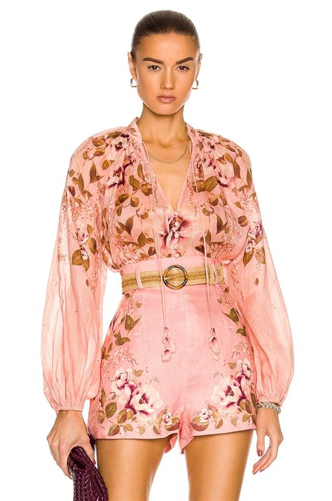 Zimmermann Rosa Tie Blouse in Pink Peony Floral | FWRD
