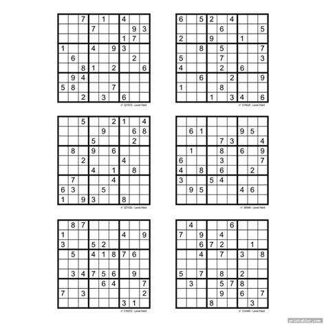 Hard Sudoku Printable 6 Per Page - Gridgit.com