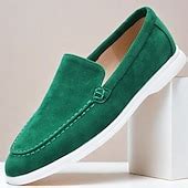 Men's Green Suede Casual Loafers with Lightweight Non-Slip White Sole ...