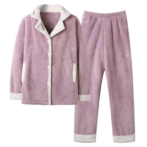 RQYYD Women's Fleece Pajamas Sets Fluffy Sleepwear Warm Sherpa Pullover ...