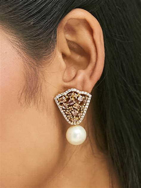 22K Gold-Plated Cubic Zircon & Pearls Drop Earrings – Nuyug