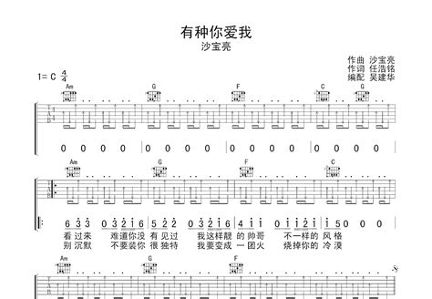 有种你爱我吉他谱_沙宝亮_C调弹唱45%原版 - 吉他世界