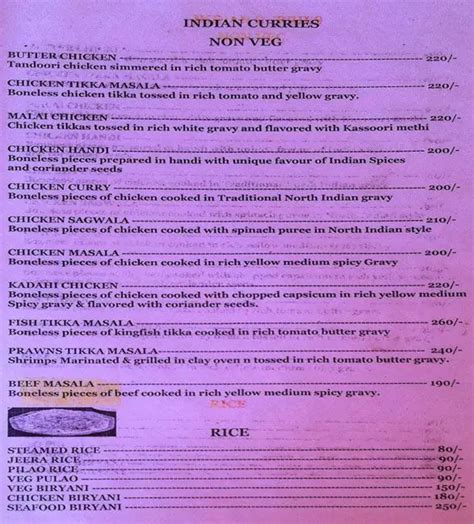 Menu at Spice Oven, Arpora