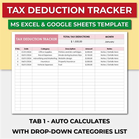 Tax Deduction Tracker Spreadsheet Template. Small Business Tax ...