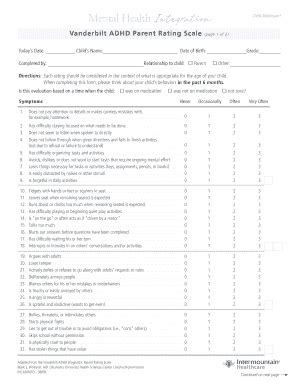 Intermountain Healthcare Vanderbilt ADHD Parent Rating Scale 2009-2026 ...
