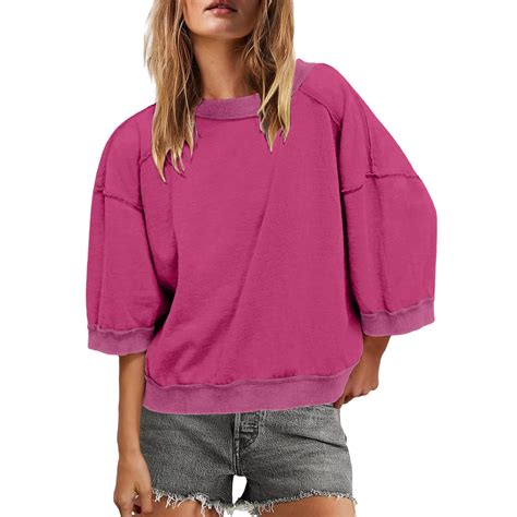 Karight Womens Oversized Short Sleeve Sweatshirt Crewneck 3/4 Sleeve ...