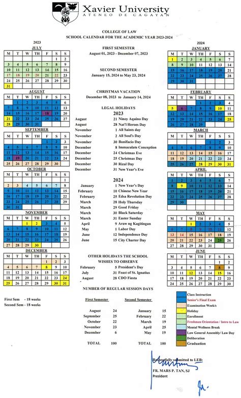 Xavier University - School Calendar and Schedule of Activities for AY ...