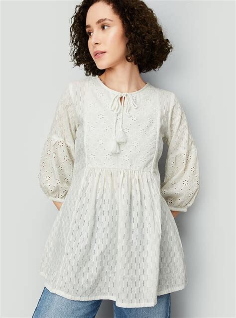 Buy Women Schiffli Balloon Sleeves Tunic Online at just Rs. 899.0 ...