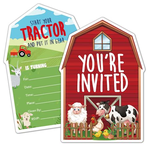 RZHV 15 Pack Farmhouse & Farm Animals Shaped Fill-In Invitations Cards ...