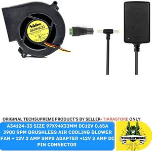 TechSupreme 12v Blower Fan 12V 2Amp Adapter, DC Pin Connector Cooler ...