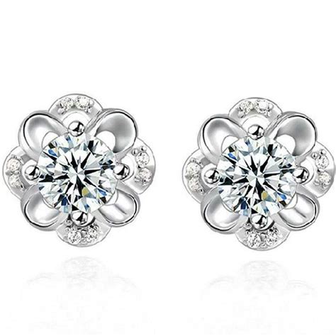 Women's Floral Crystal Rose Stud Earrings In Sterling Silver – Bling Queen