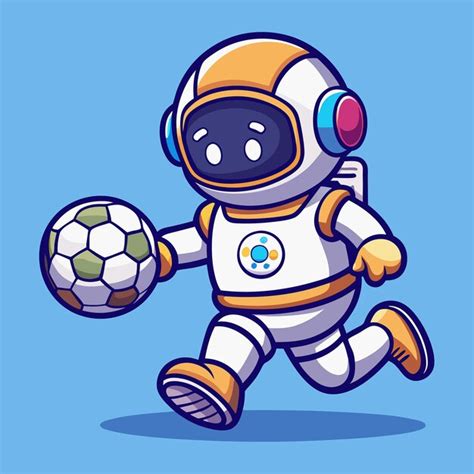Adorable astronaut playing soccer with the moon as a ball in outer ...