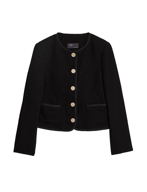 Buy Tweed Relaxed Collarless Short Jacket at Marks & Spencer