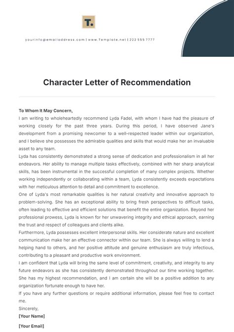 Free Character Reference Letter for Military Template to Edit Online