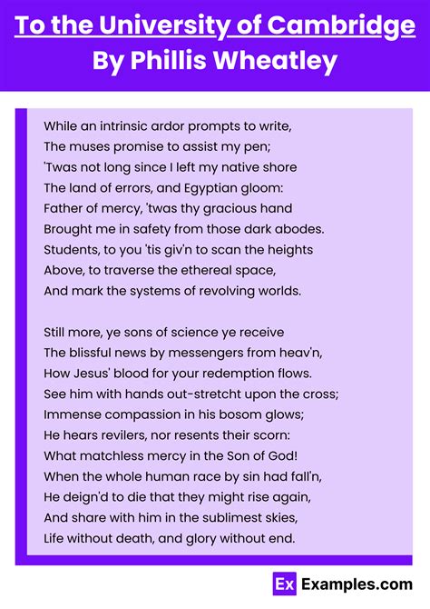 To the University of Cambridge Poem by Phillis Wheatley to Download