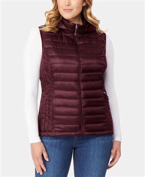 32 Degrees Women’s Plus Size Bordeaux Hooded Packable Puffer Vest ...