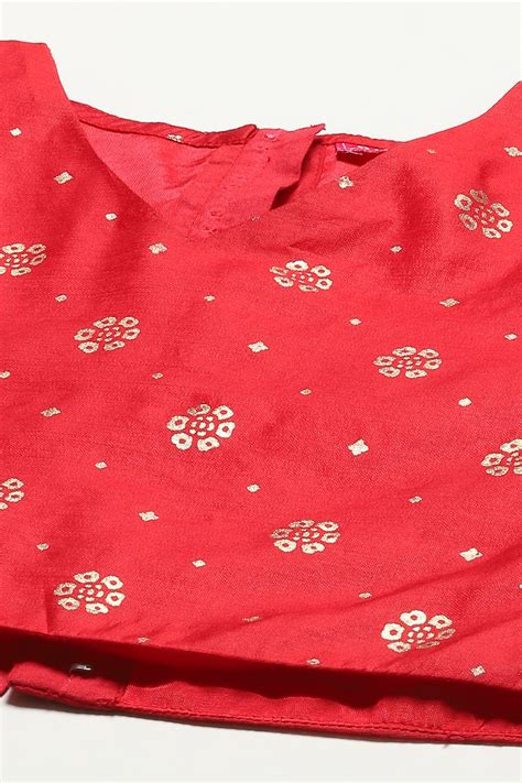 Red Art Silk Printed Short Top Lehenga Set