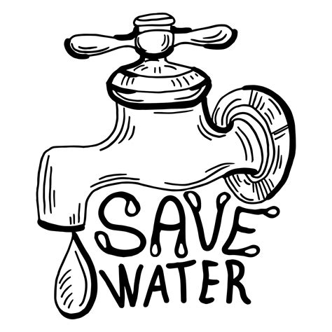 Tap drop, save water save life, Hand Drawn Sketch Vector illustration ...