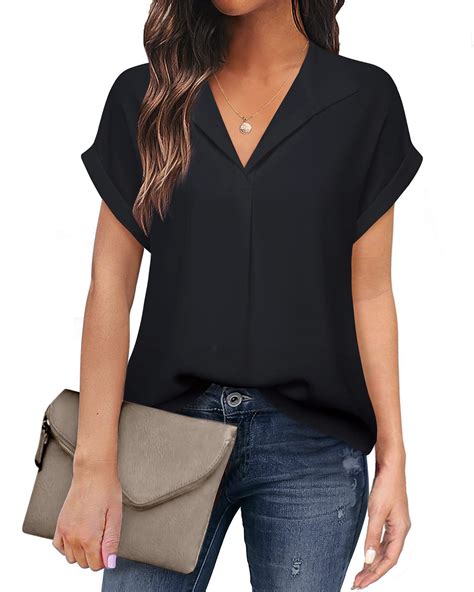Timeson Office Blouses for Women for Work,Collared V Neck Dress Shirts ...
