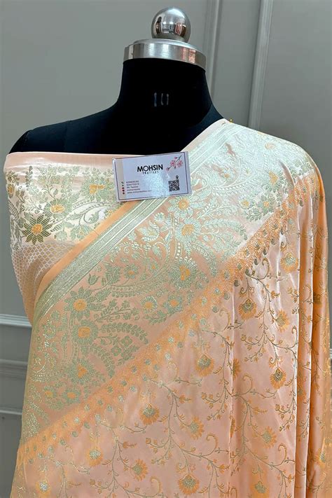 Light Orange Khubru Jaal Katan Silk Banarasi Saree – Mohsin Textiles