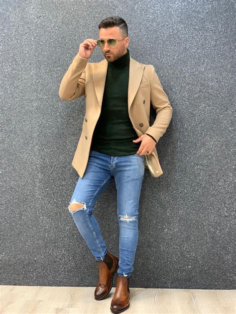 Ade Beige Slim Fit Long Coat – brabion | Mens casual dress outfits, Men ...