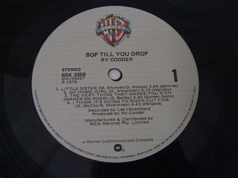 RY COODER BOP TILL YOU DROP VINYL RECORD 1979 WARNER BROS INC STEREO ...