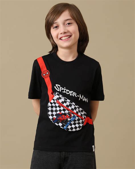 Spiderman Graphic Printed Regular Fit Tshirt with pouch bag For Boys ...