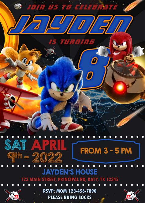 Sonic The Hedgehog Birthday Party Invitation