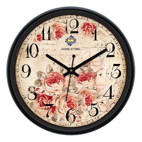 Buy Home Attire Red Rose Plastic Wall Clock, (30cm X 30cm X 5cm), Black ...